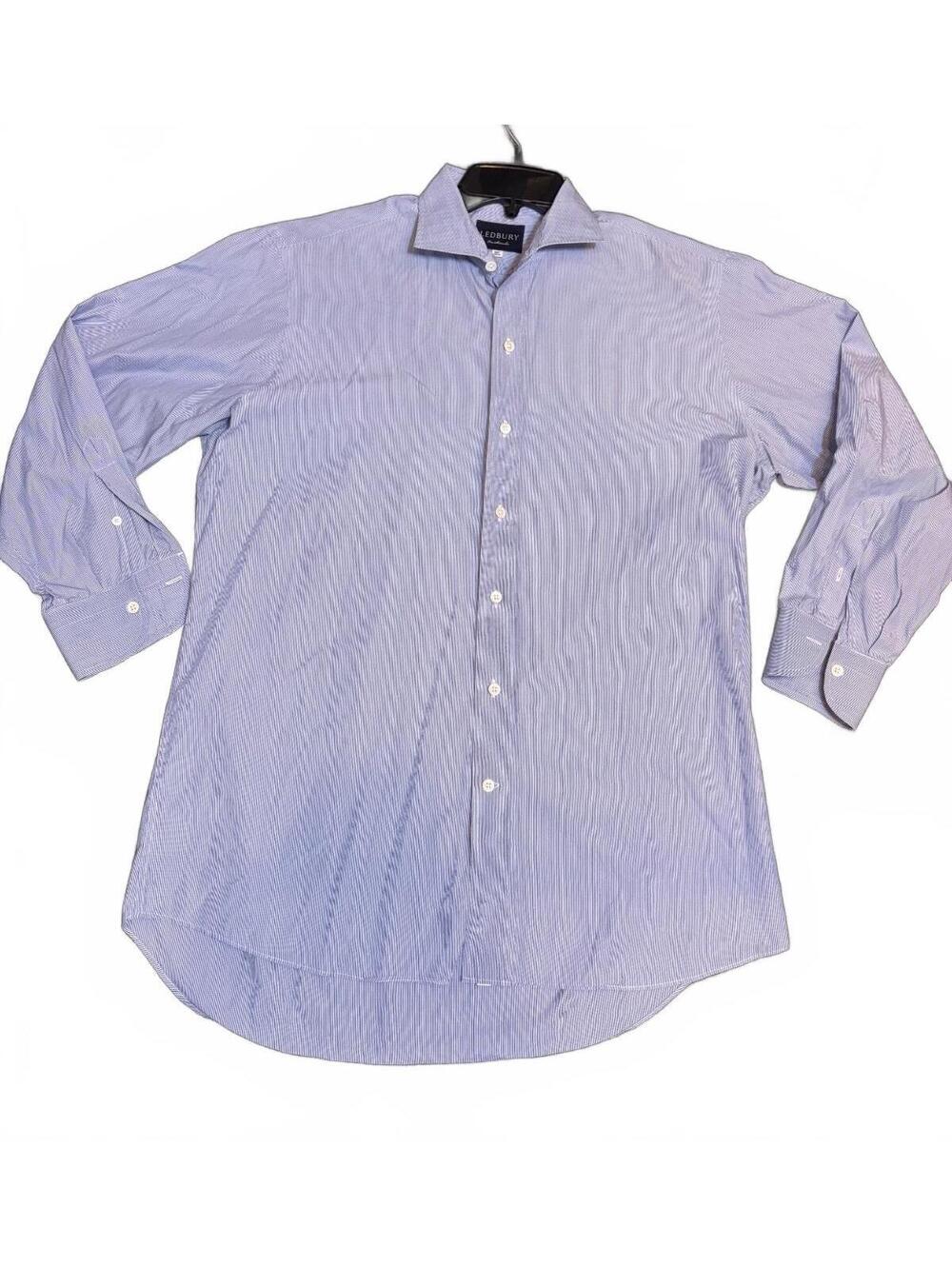 Ledbury Parksley Stripe Dress Shirt Blue White 16.5 42cm 100% Cotton